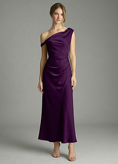 Azazie Emerson Bridesmaid Dresses Grape Mermaid Off the Shoulder Stretch Satin Dress image5