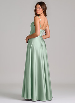 Azazie Amani Robes de demoiselle d'honneur Robe Trapèze en Satin extensible Plissée Agave image2