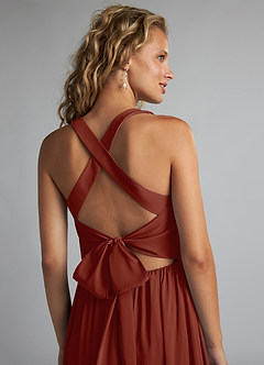 Azazie Kecia Final Sale Terracotta A-Line V-Neck Stretch Chiffon Dress image6