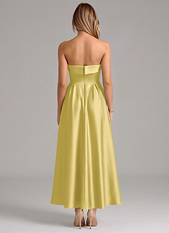 Azazie Lucienne Bridesmaid Dresses Canary A-Line Pleated Stretch Satin Dress image6