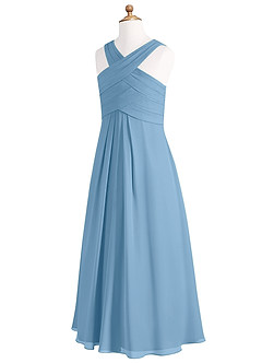 Azazie Kaleigh Junior Steel Blue A-Line Pleated Chiffon Dress image7