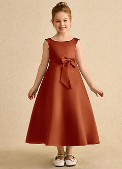 Azazie Eve Abiti da Ragazza di Fiori Abito A-Line in Raso Opaco Plissettato Paprika image4