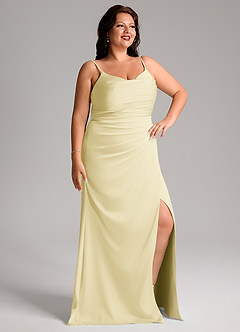 Azazie Deandra Bridesmaid Dresses Lemon Sorbet Mermaid Pleated Stretch Satin Dress image10