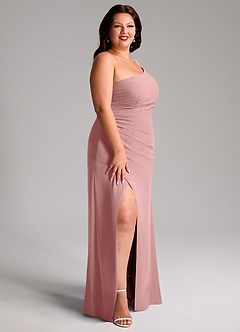 Azazie Eren Jurken voor bruidsmeisjes Jurk van Chiffon met Kolom One-Shoulder Stoffige Roos image5