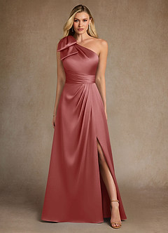 Azazie Easton Mother of the Bride Dresses Antique Rose A-Line One Shoulder Stretch Satin Dress image1