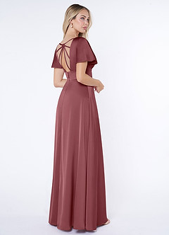 Azazie Lani Bridesmaid Dresses Desert Rose A-Line Flounce Sleeve Stretch Satin Dress image5
