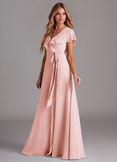 Azazie Lainey Robes de demoiselle d'honneur Robe Trapèze en Mousseline de soie avec poches Rose Pâle image5