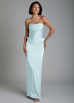 Azazie Harlow Robes de demoiselle d'honneur Robe Fourreau en Satin extensible Corset Bleu Nuage image5