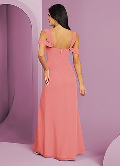 Barbie ♥ Azazie Bridesmaid Dresses Coral A-Line Off the Shoulder Chiffon Dress image6