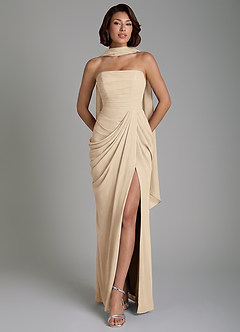 Azazie Nyra Bridesmaid Dresses Champagne Sheath Corset Chiffon Dress image1