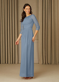 Azazie Zolla Mother of the Bride Dresses Dusty Blue A-Line Lace Chiffon Dress image3
