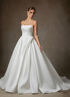 Azazie Suki Wedding Dresses Diamond White Ball-Gown Off the Shoulder Satin Dress image6