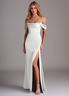 Azazie Saige Abiti da Damigella Abito Tubino in Raso Elasticizzato a Spalla Scoperta Bianco image1