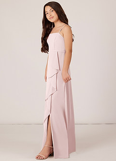 Azazie Kaylee Junior Blushing Pink A-Line with Belt Chiffon Dress image3