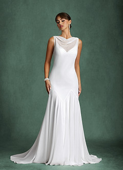 Azazie Angelina Vestidos de novia Vestido Diamante Blanco de Gasa de Corte Sirena image7