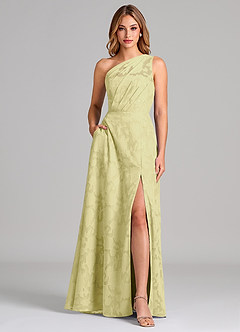Azazie Phaedra Bridesmaid Dresses Lemon Sorbet A-Line One Shoulder Floral Burnout Dress image1