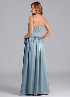 Azazie Kirby Final Sale Dusty Blue A-Line Stretch Satin Dress image5