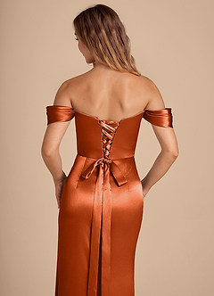 Azazie Shea Vestidos de damas de honor Vestido de Naranja Quemada de Satén Metálico de Corte Sirena Convertible con Vestidos sin tirantes image2