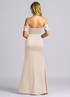 Azazie Auden Suknie dla druhen Osłona Zza ramienia Satyna elastyczna Do ziemi Sukienka image2