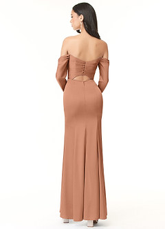 Azazie Hallie Robes de demoiselle d'honneur Robe Fourreau Convertible en Satin extensible Schulterfreies Langarmshirt Bronze image4