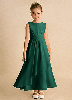 Azazie Edelweiss Flower Girl Dresses Emerald A-Line Pleated Chiffon Dress image4
