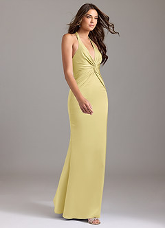Azazie Valerie Bridesmaid Dresses Lemon Sorbet Mermaid Pleated Stretch Satin Dress image4