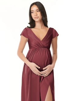 Azazie Allessia Robes de demoiselle d'honneur de maternité Robe Trapèze Plissée Longueur ras du sol Satin extensible image5