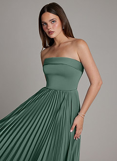 Azazie Mariana Bridesmaid Dresses Eucalyptus A-Line Pleated Stretch Satin Dress image4