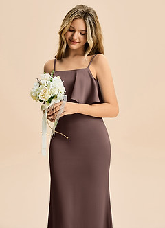 Azazie Galene Junior Syrena Satyna elastyczna Długość podłogi Młodsza druhna Sukienka image5