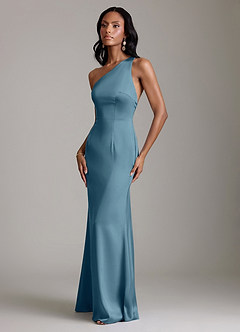 Azazie Voni Abiti da Damigella Abito Sirena in Raso Elasticizzato Monospalla Bermuda image6