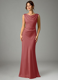 Azazie Kieryn Bridesmaid Dresses Antique Rose Mermaid Pleated Stretch Satin Dress image1