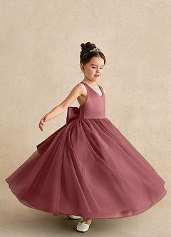 Azazie Peanut Flower Girl Dresses Amethyst A-Line Strap Tulle Dress image5