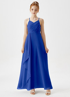 Azazie Mariela Junior Royal Blue A-Line Pleated Chiffon Dress image3