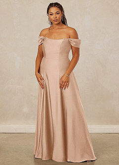 Christian Siriano Bridal for Azazie 1002 Bridesmaid Dresses English Rose A-Line Off the Shoulder Stretch Satin Convertible Dress image11