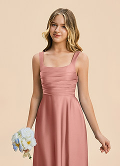 Azazie Azaria Junior A-Linie Plissee Stretch-Satin Kleid Rosettenrosa image7
