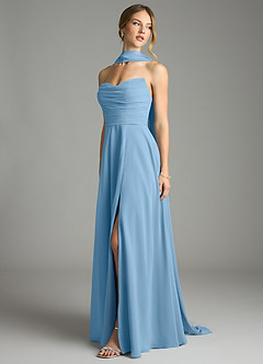 Azazie Ayla Abiti da Damigella Abito A-Line in Chiffon Scollo a Cuore Blu Acciaio image8