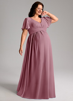 Azazie Verna Maternity Bridesmaid Dresses A-Line V-Neck Ruched Chiffon Floor-Length Dress image7