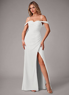 Azazie Haisley Robes de demoiselle d'honneur Robe Fourreau Convertible en Mousseline de soie Épaule décolletée Blanc image5