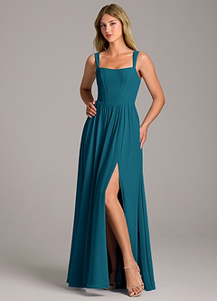 Azazie Rosaline Bridesmaid Dresses Ink Blue A-Line Side Slit Chiffon Dress image5