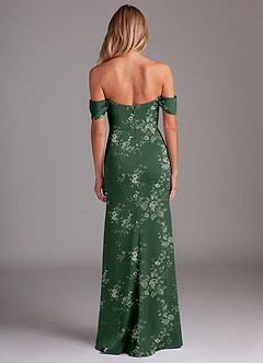 Azazie Saige Bridesmaid Dresses Eucalyptus Garden Floral Sheath Off the Shoulder Stretch Satin Dress image10