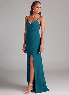 Azazie Maci Bridesmaid Dresses Ink Blue Sheath Pleated Chiffon Dress image3
