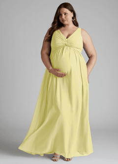 Azazie Yetta Brautjungfernkleider für Schwangere A-Linie V-Hals Versammelt Chiffon Bodenlänge Kleid image7