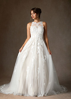 Azazie Melrose Wedding Dresses Diamond White A-Line Sweetheart Lace Tulle Dress image6