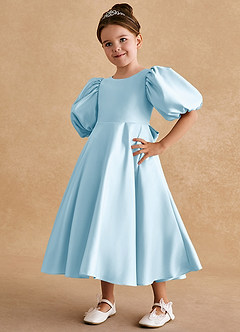 Azazie Sugarplum Blumenmädchenkleider A-Linie mit ärmel Matte Satin Kleid Himmelblau image4