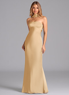 Azazie Lusinda Brudtärnklänningar Klä av Sjöjungfru i Stretch Satin Axelbandslös Guld image4