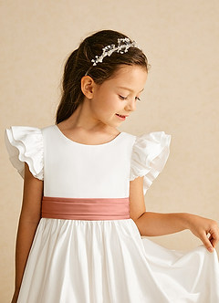 Azazie Aero Flower Girl Dresses Ivory Mai Tai A-Line Pleated Cotton Dress image3