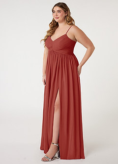 Azazie Alia Bridesmaid Dresses Terracotta A-Line Pleated Chiffon Dress image8
