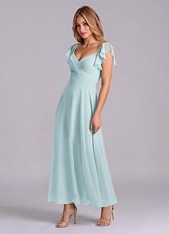 Azazie Leilani Bridesmaid Dresses Sea Glass A-Line Ruched Chiffon Dress image4