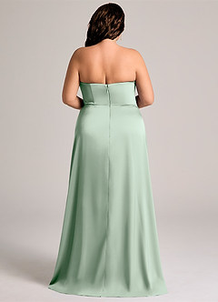 Azazie Wren 신부 들러리 드레스 A라인 스트랩리스 스트레치 새틴 바닥 길이 드레스 image7