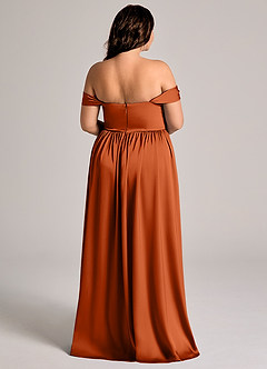 Azazie Calianna Robes de demoiselle d'honneur Robe Trapèze Convertible en Satin extensible Épaule décolletée Orange Brûlée image7